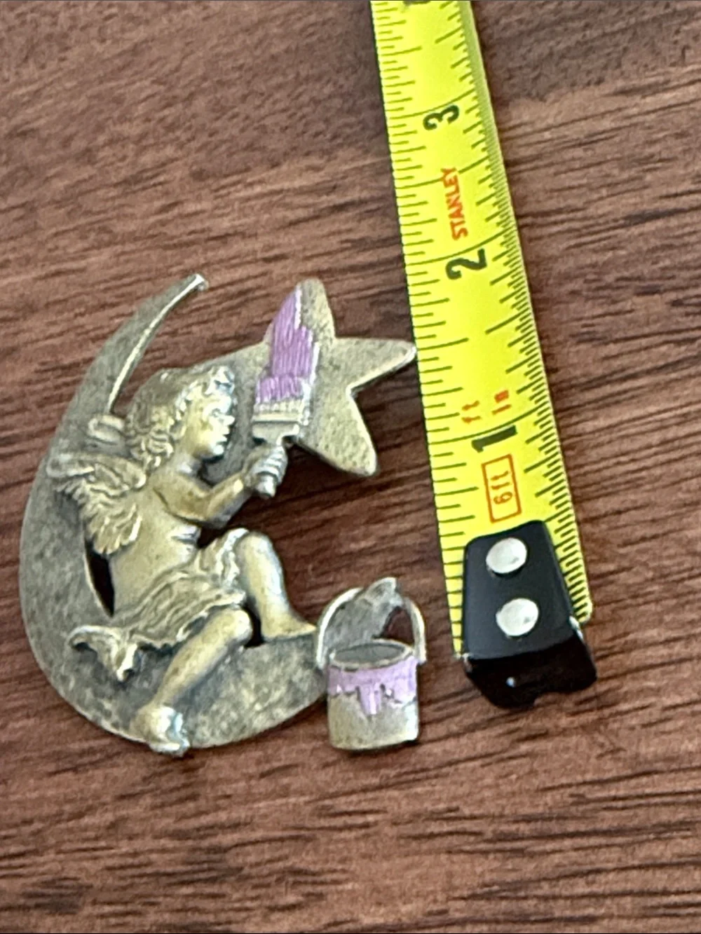 Vintage angel painting a star Jonette Jewelry brooch